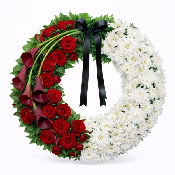 coroana funerara rosu-alb