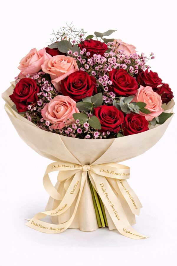 buchet trandafiri rosii si roz